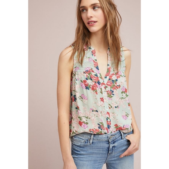 Anthropologie Meadow Rue Pintucked Button Down